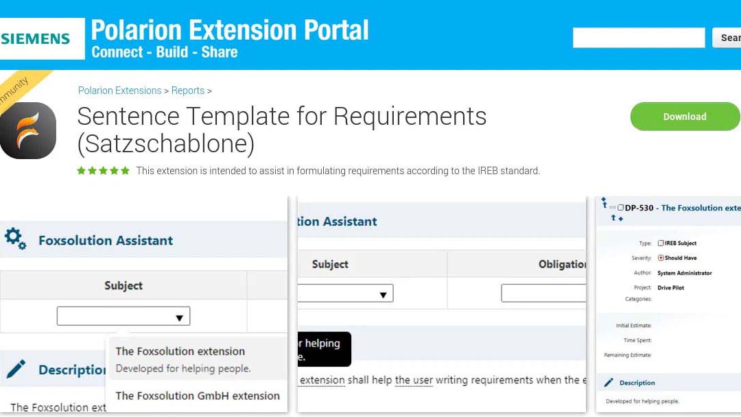 Announcing the Release of Foxsolution’s Polarion Extension: Sentence Template for Requirements